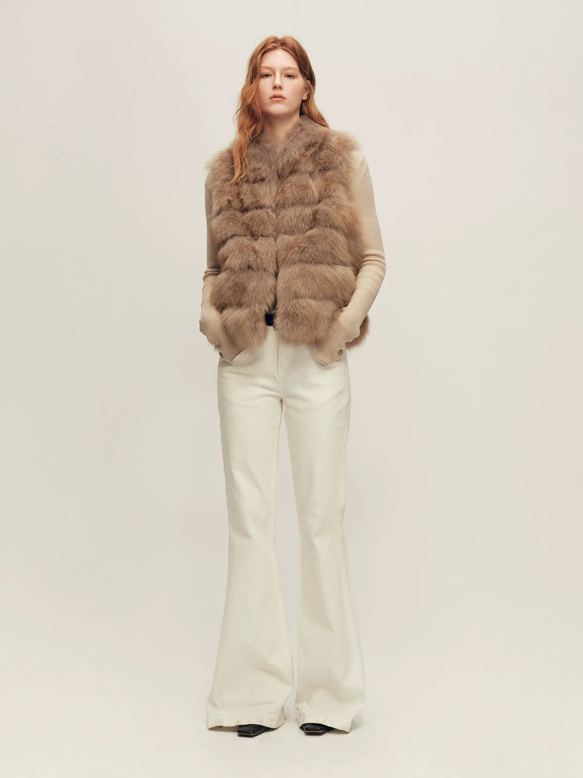Firelady Fur Women's Fox Fur Vest - Stand Collar in Lavender Taupe - view 3