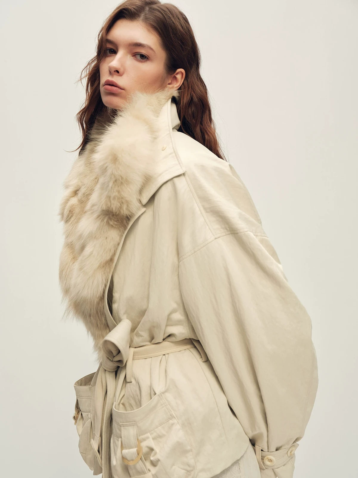 Firelady Fur Women's 3-in-1 Parka Jacket - Fox Fur Liner in Beige Gray - view 2
