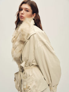 Firelady Fur Women's 3-in-1 Parka Jacket - Fox Fur Liner in Beige Gray - view 2