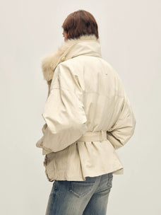 Firelady Fur Women's 3-in-1 Parka Jacket - Fox Fur Liner in Beige Gray - view 3