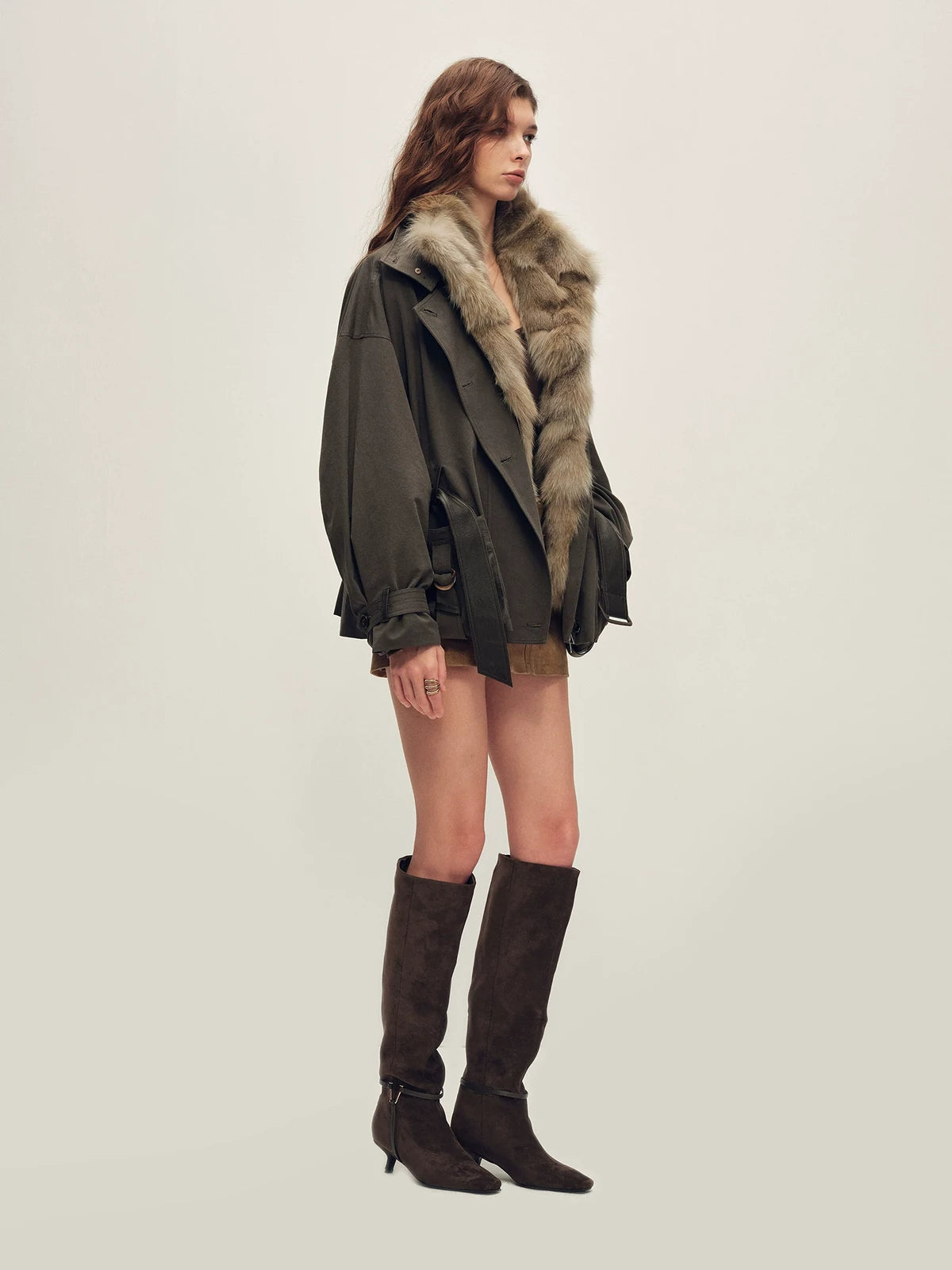 Firelady Fur Women's 3-in-1 Parka Jacket - Fox Fur Liner in Dark Stone Gray - view 2