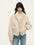 Firelady Fur Women's Cropped Down Biker Jacket - Detachable Shearling Collar in Apricot Beige Gray - front half