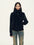 Firelady Fur Women's Corduroy Down Jacket - Curly Shearling Collar in Black - front half