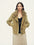 Firelady Fur Women's Corduroy Down Jacket - Curly Shearling Collar in Moss Green - front half