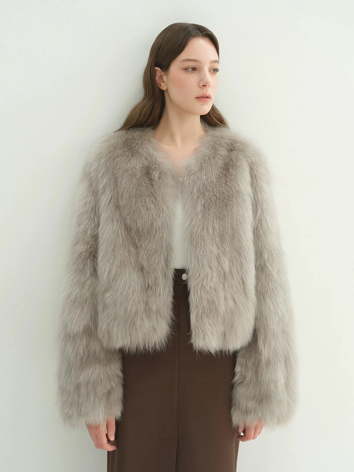 Firelady Fur Women's Natural Fox Fur Jacket – Cropped V-Neck