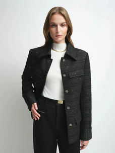 Firelady Fur Women's Wool-Blend Tweed Jacket – Belted Four-Pocket Design