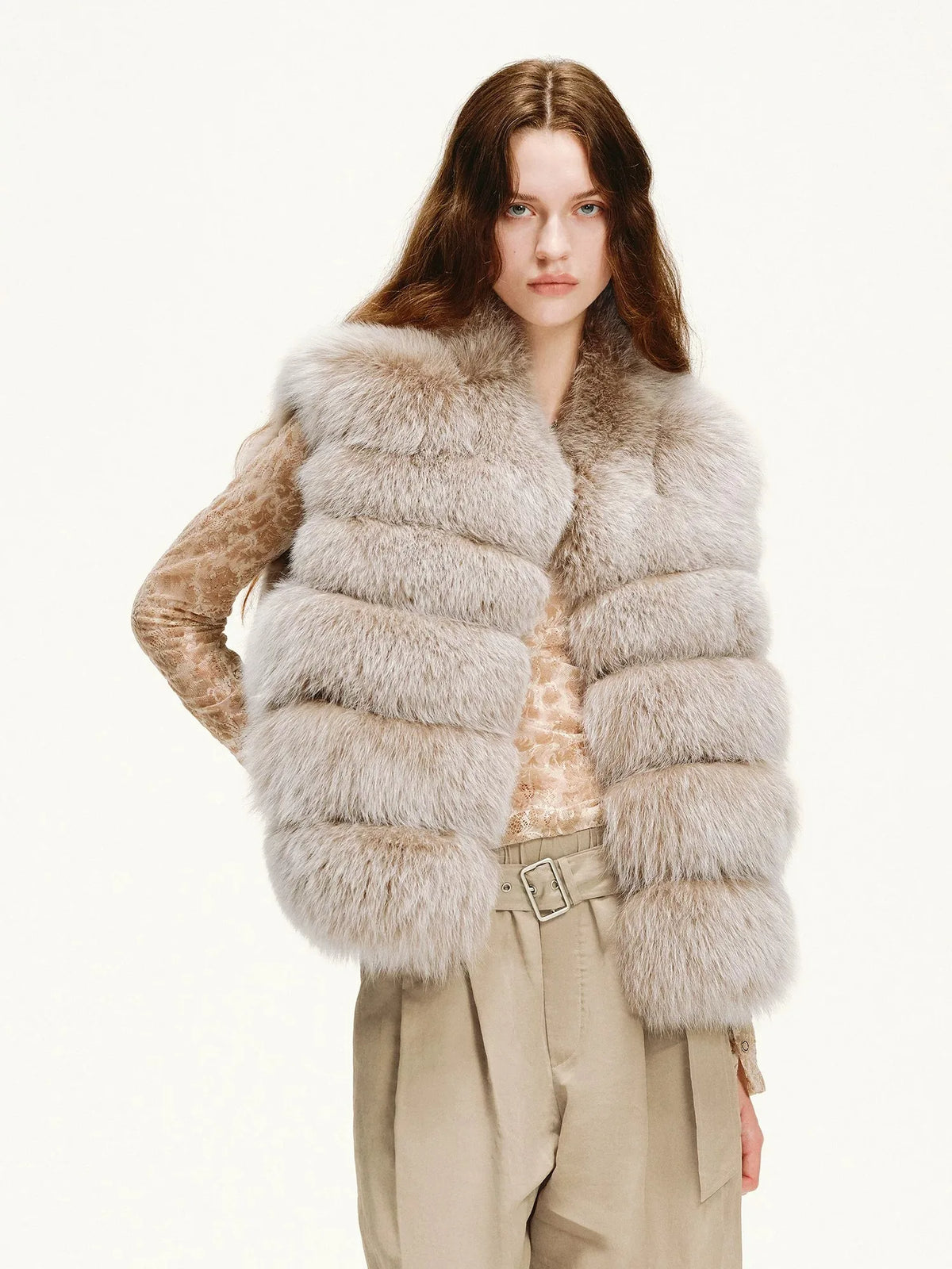 Firelady Fur Women's Finnish Fox Fur Vest – Frost-Tipped Curved Stand Collar