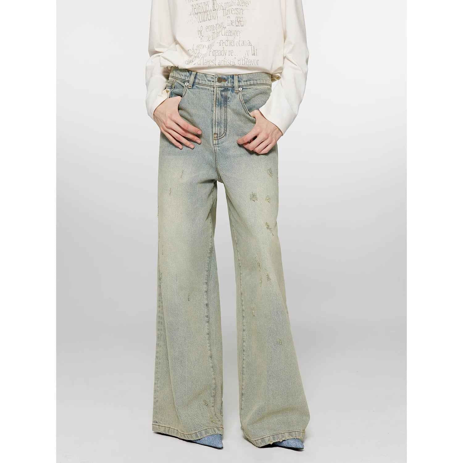 "90 Street" Retro Washed Distressed Straight Leg Wide Leg Low Crotch Jeans Women's Loose Pants - variant_title