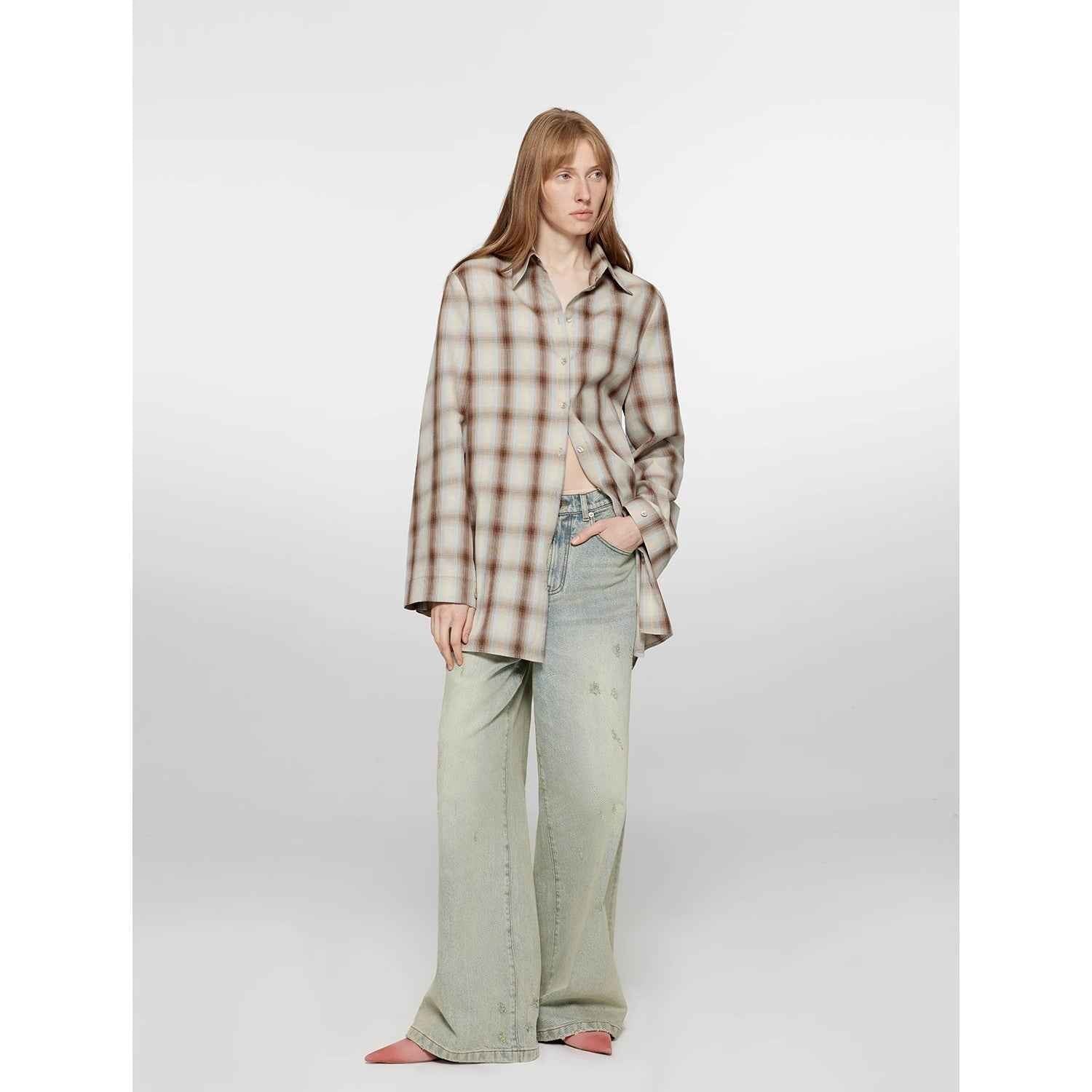 "90 Street" Retro Washed Distressed Straight Leg Wide Leg Low Crotch Jeans Women's Loose Pants - variant_title