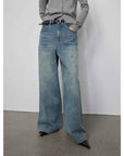 "90 Street" Retro Washed Distressed Straight Leg Wide Leg Low Crotch Jeans Women's Loose Pants - variant_title