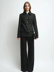 Firelady Fur Women's Wool-Blend Tweed Jacket – Belted Four-Pocket Design