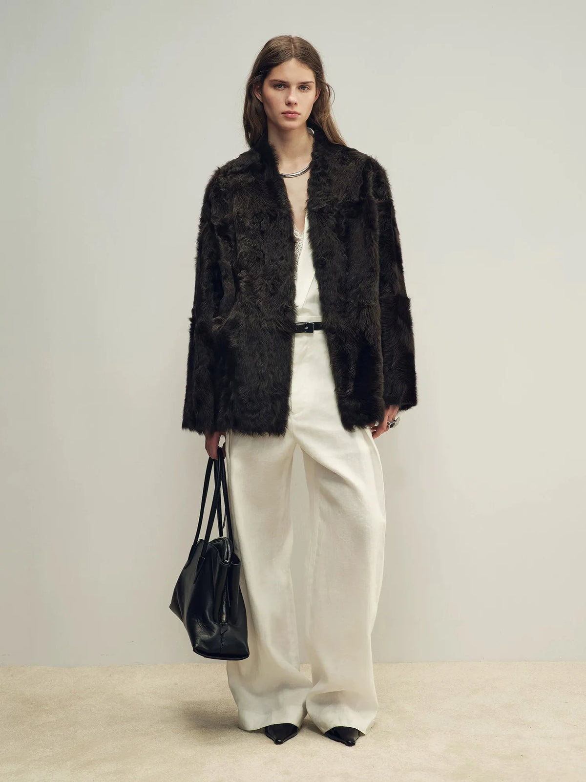 Firelady Fur Women's Shearling Coat - Belted V-Neck