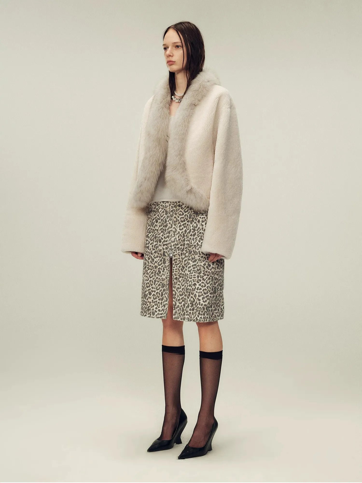 Firelady Fur Women's South African Merino Shearling Coat – Ombré Fox Fur Collar & Placket