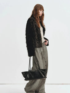 Firelady Fur Women's Young Hu Sheep Shearling Coat – Lightweight Cropped Jacket with Natural Curl Texture & Convertible Collar