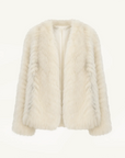 "Champagne on a Snowy Night" imported fox fur two-tone V-neck oblique stripe slim jacket