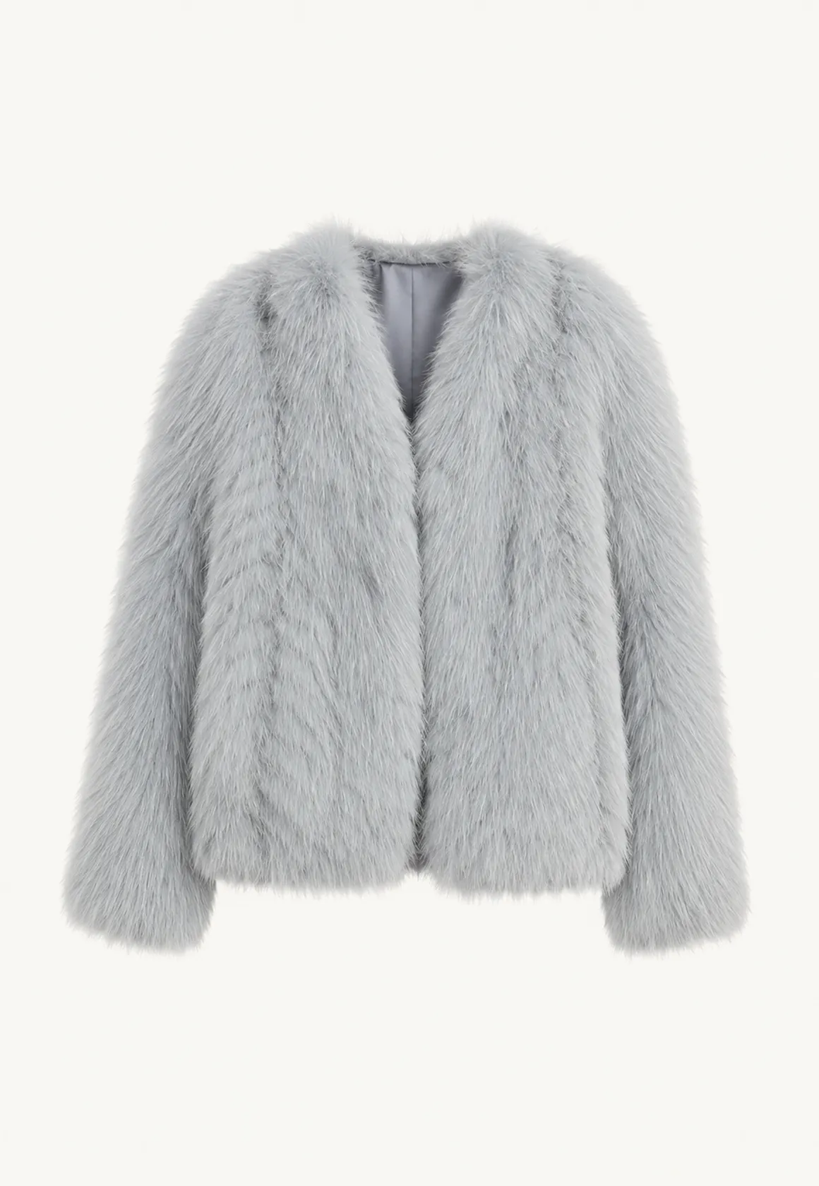 "Champagne on a Snowy Night" imported fox fur two-tone V-neck oblique stripe slim jacket
