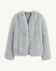 "Champagne on a Snowy Night" imported fox fur two-tone V-neck oblique stripe slim jacket