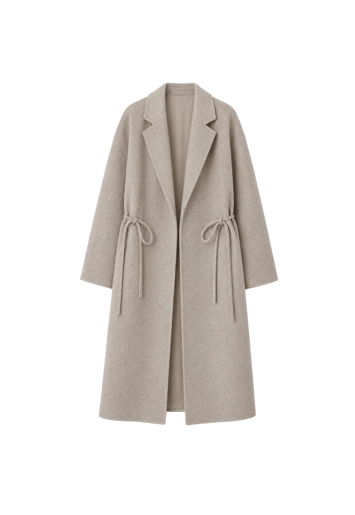 "Desert Heart"women's original color wool peaked lapel drawstring mid-length wool coat