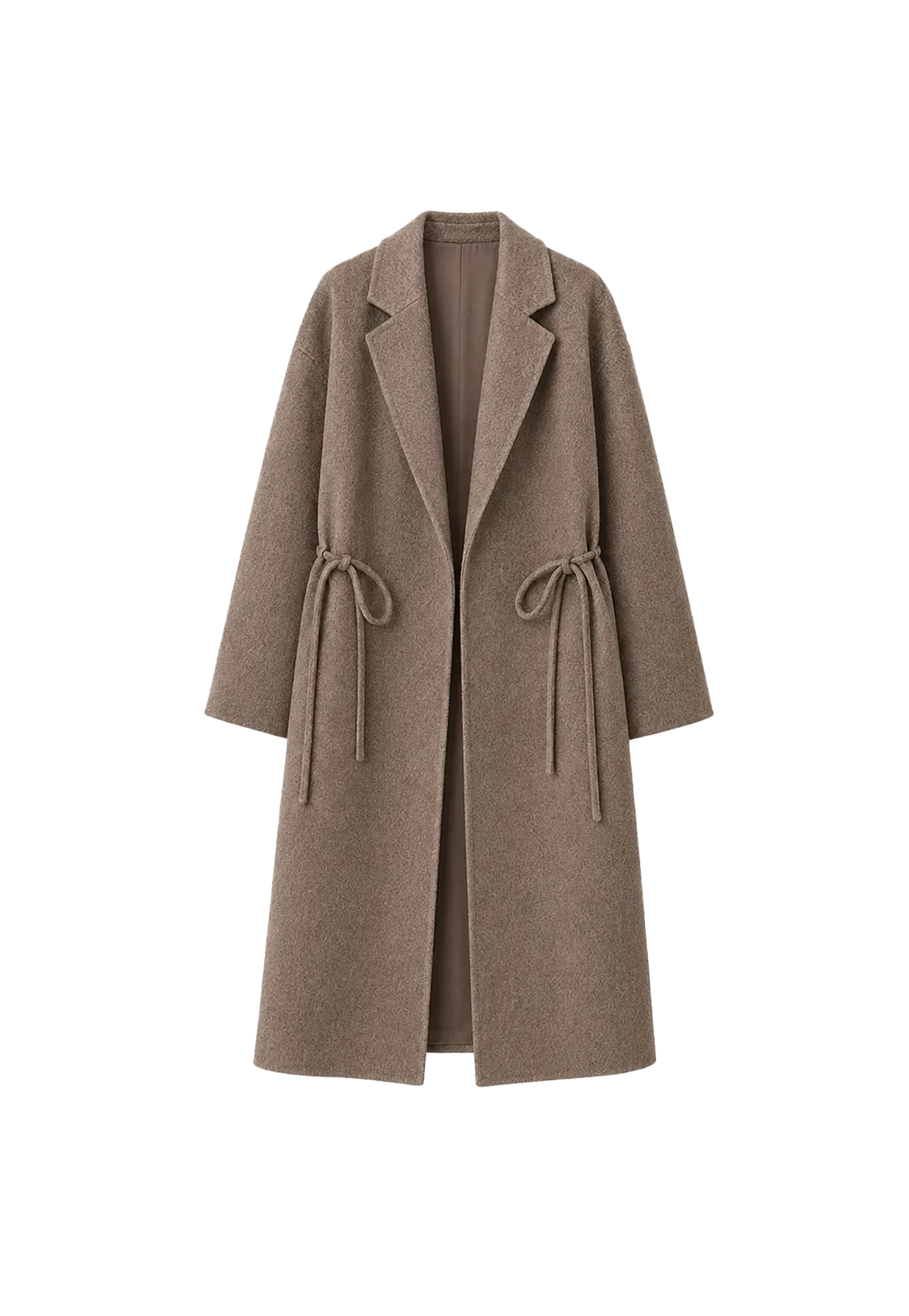 "Desert Heart"women's original color wool peaked lapel drawstring mid-length wool coat