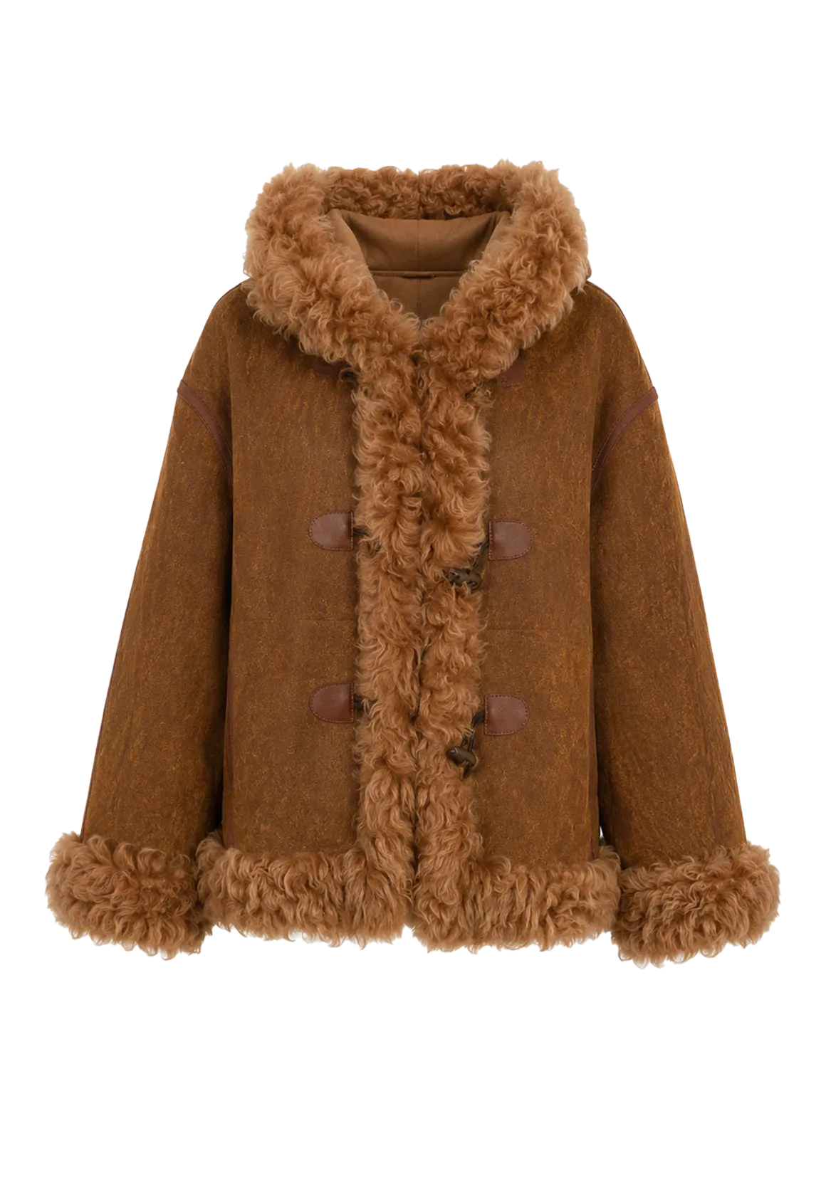 Fireladyfur Women's Shearling Coat - Drop Shoulder Hooded Merino Wool Winter Jacket