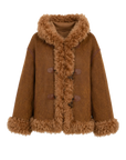 Fireladyfur Women's Shearling Coat - Drop Shoulder Hooded Merino Wool Winter Jacket