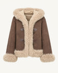 Fireladyfur Women's Shearling Coat - Drop Shoulder Hooded Merino Wool Winter Jacket