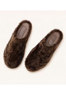 Women's fur-lined platform slip-on sneakers in Cocoa Brown – cutout product view | Firelady Fur