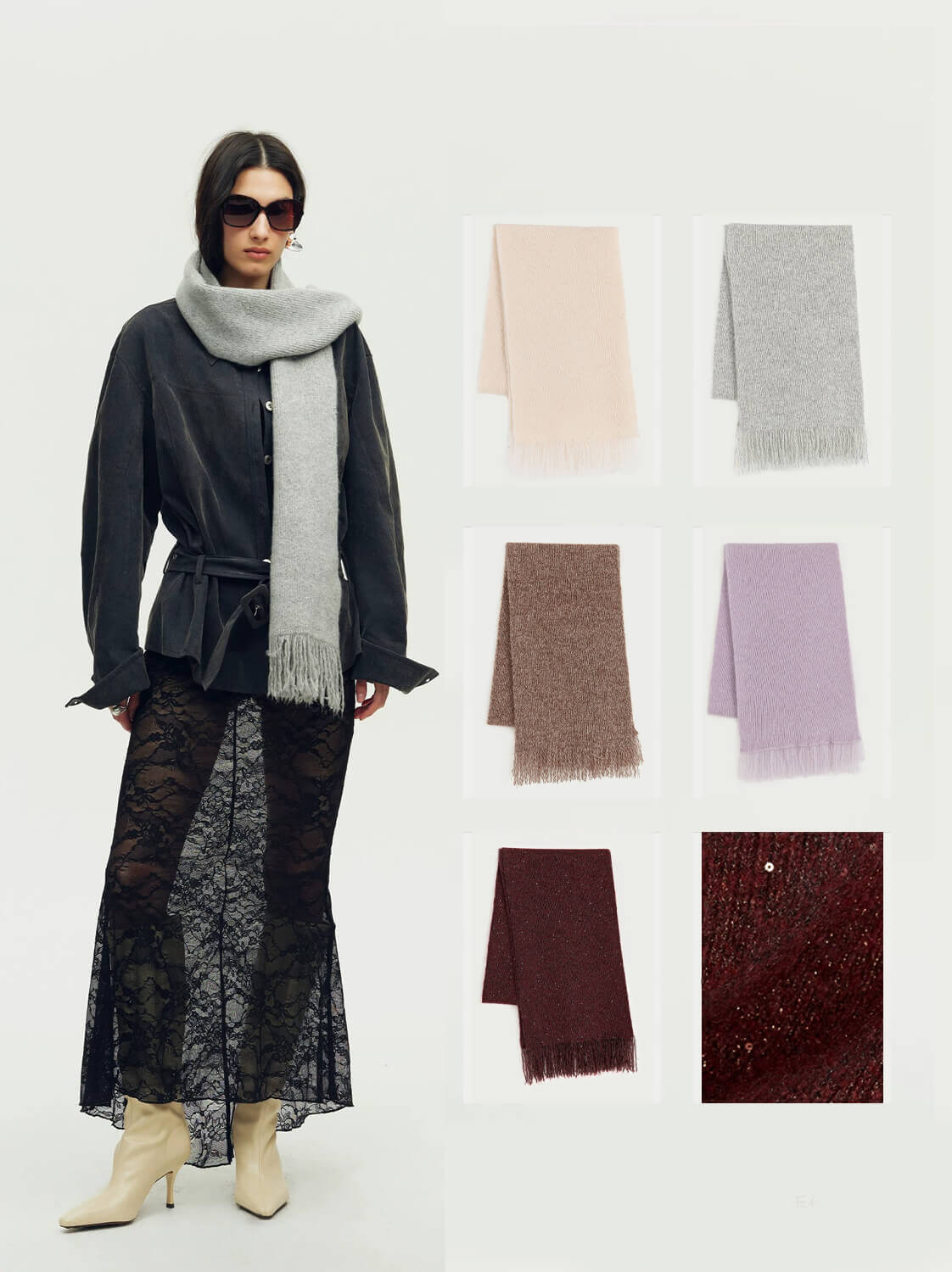 Firelady Fur Soft Shimmer Merino Wool &amp; Cashmere Fringe Scarf with Metallic Sparkle