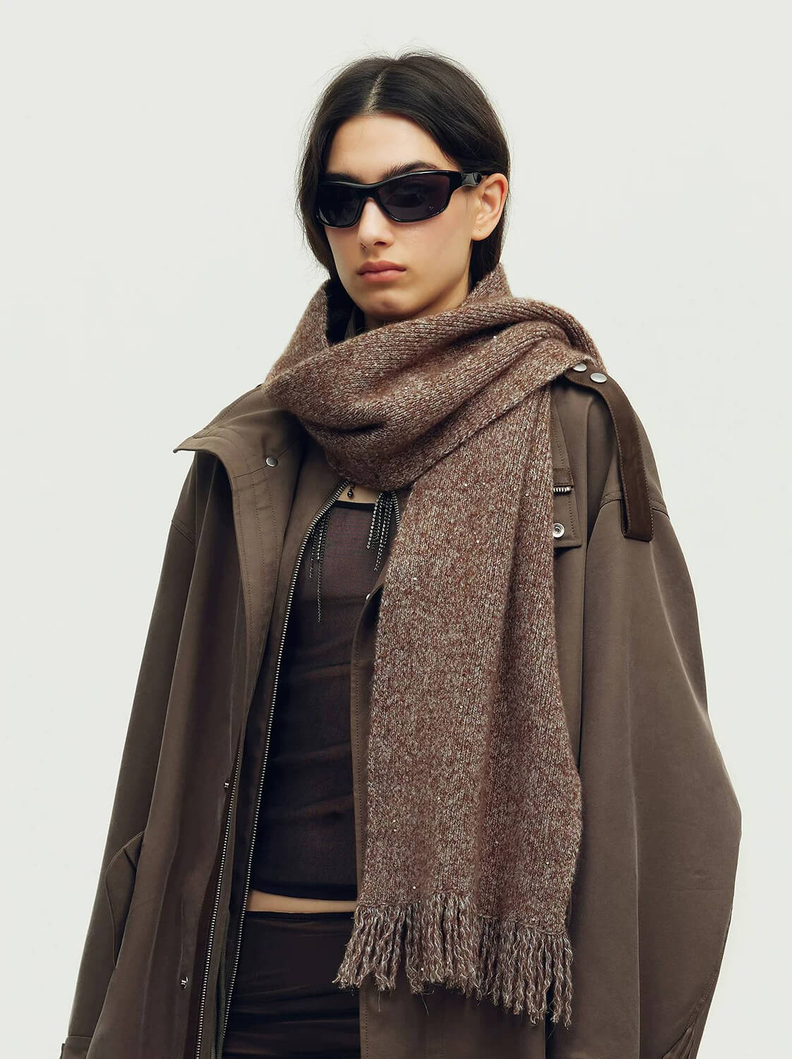 Firelady Fur Soft Shimmer Merino Wool &amp; Cashmere Fringe Scarf with Metallic Sparkle