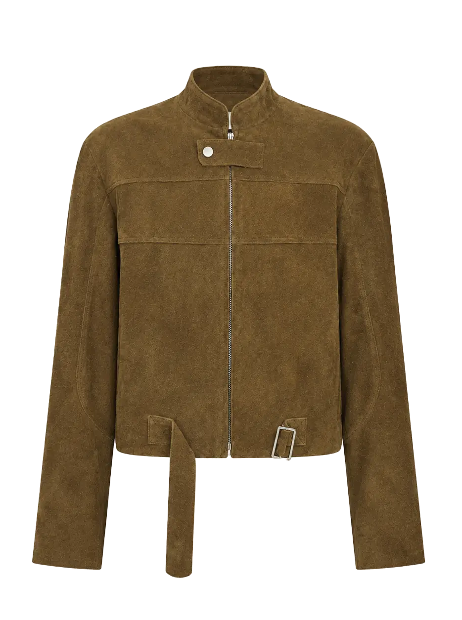 Firelady Fur Caramel Mountain suede leather biker jacket product cutout