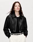 Firelady Fur Vintage Washed Leather Bomber Jacket | Versatile Stand-Collar Design "Witch Game"
