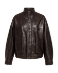 Firelady Fur Vintage Waxed Sheepskin Oversized Stand Collar Leather Jacket "Flight Notes"
