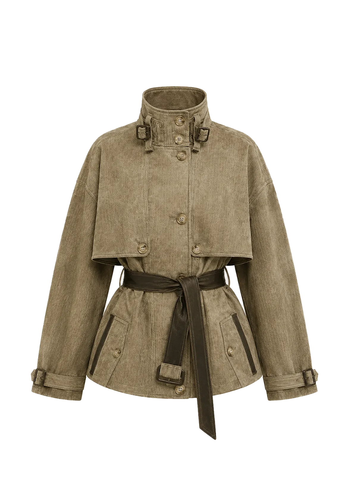 Trench-coat ceinturé pour femme Firelady - Veste courte à épaules tombantes | Style « Rétro Voyageur »