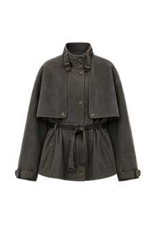 Firelady Fur Women's Belted Trench Coat - Drop Shoulder Short Jacket | "Retro Traveler" Style