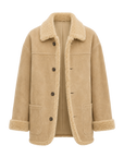 Firelady Fur Women‘s Contrast-Collar Shearling Coat with Shaved Leather Trim & Merino Shearling