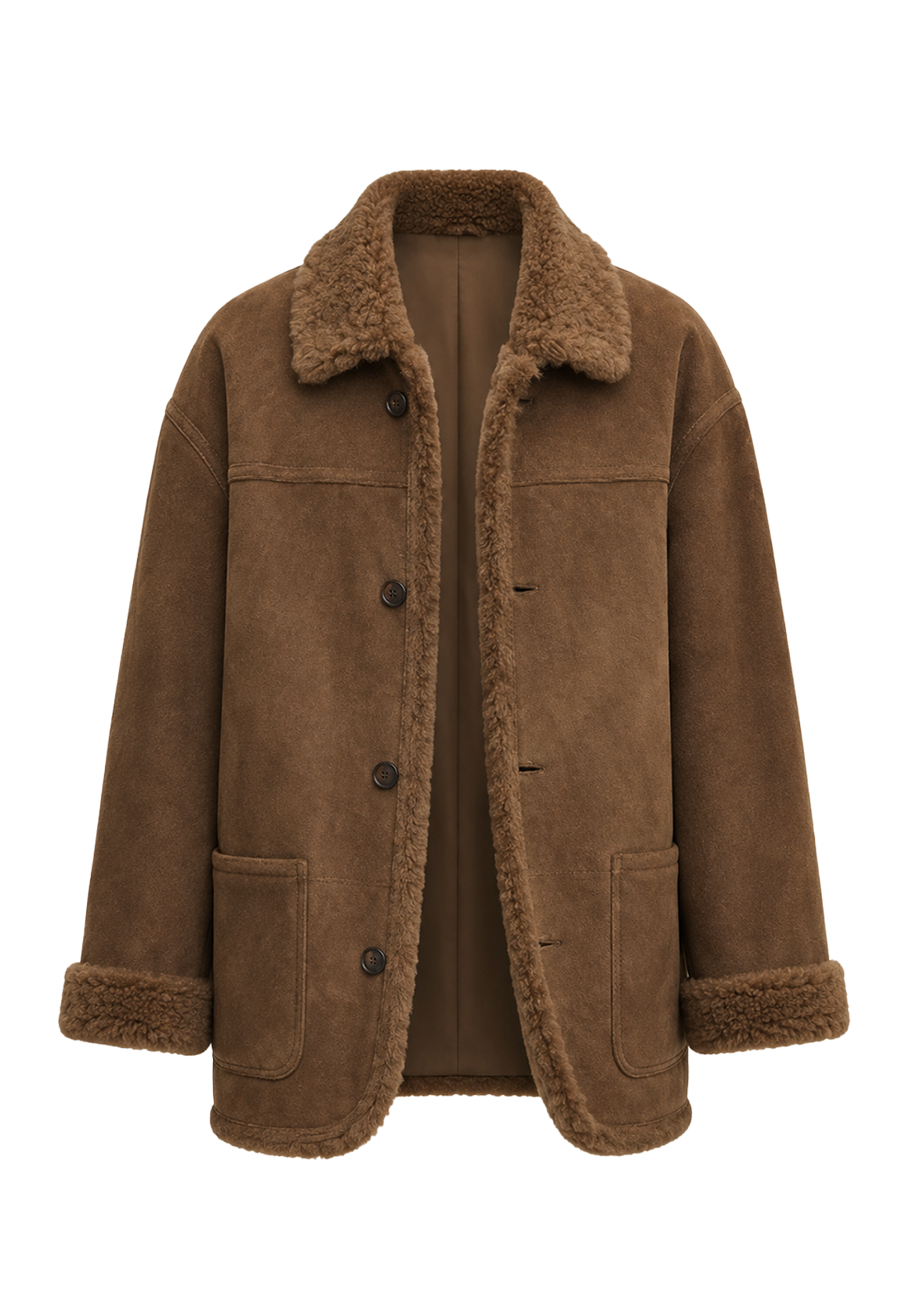 Firelady Fur Women‘s Contrast-Collar Shearling Coat with Shaved Leather Trim &amp; Merino Shearling