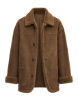 Firelady Fur Women‘s Contrast-Collar Shearling Coat with Shaved Leather Trim & Merino Shearling