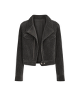 FireladyFur Women's Cropped Biker Jacket - Flocked Denim Moto Coat