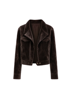 FireladyFur Women's Cropped Biker Jacket - Flocked Denim Moto Coat