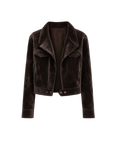 FireladyFur Women's Cropped Biker Jacket - Flocked Denim Moto Coat