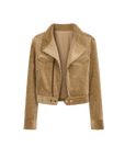 FireladyFur Women's Cropped Biker Jacket - Flocked Denim Moto Coat