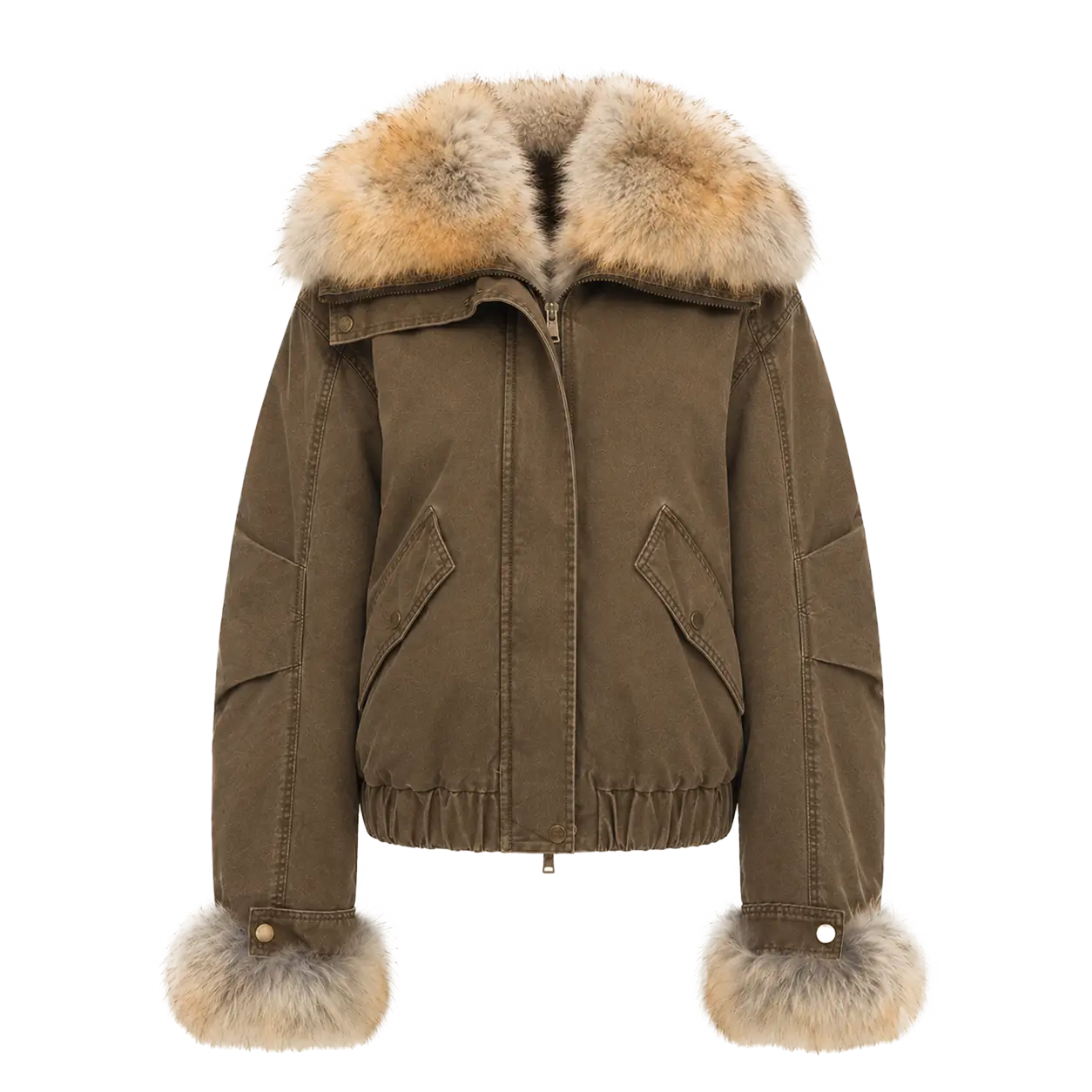 Firelady Fur Women‘s Cropped Fur Parka with Raccoon Fur Trim &amp; 90% Goose Down | Multi-Pocket Utility Style “Nordic Woods”