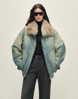 Firelady Fur Women's Denim Parka with SAGAFURS Fox Fur Collar "Warm Mist Glass"