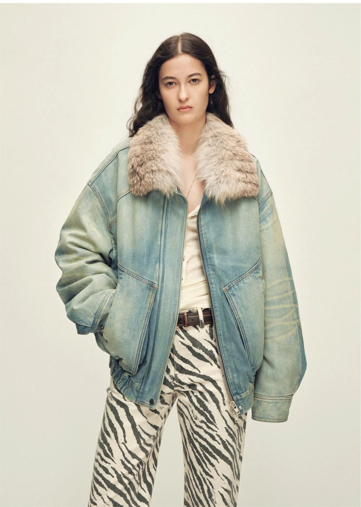 Firelady Fur Women's Denim Parka with SAGAFURS Fox Fur Collar "Warm Mist Glass"
