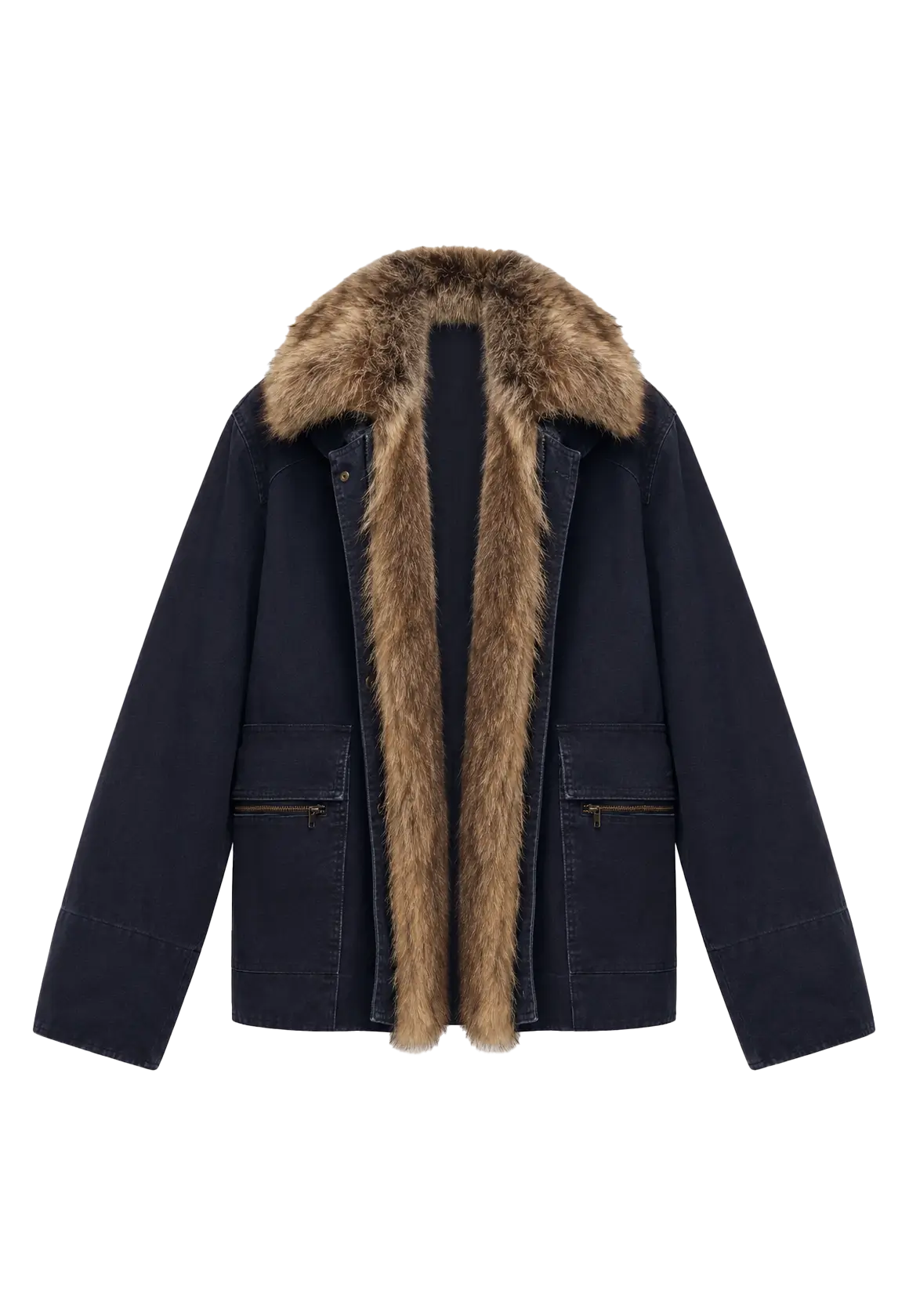 Model wearing the Firelady Fur Hearthside Simmer goose down parka with raccoon fur hood
