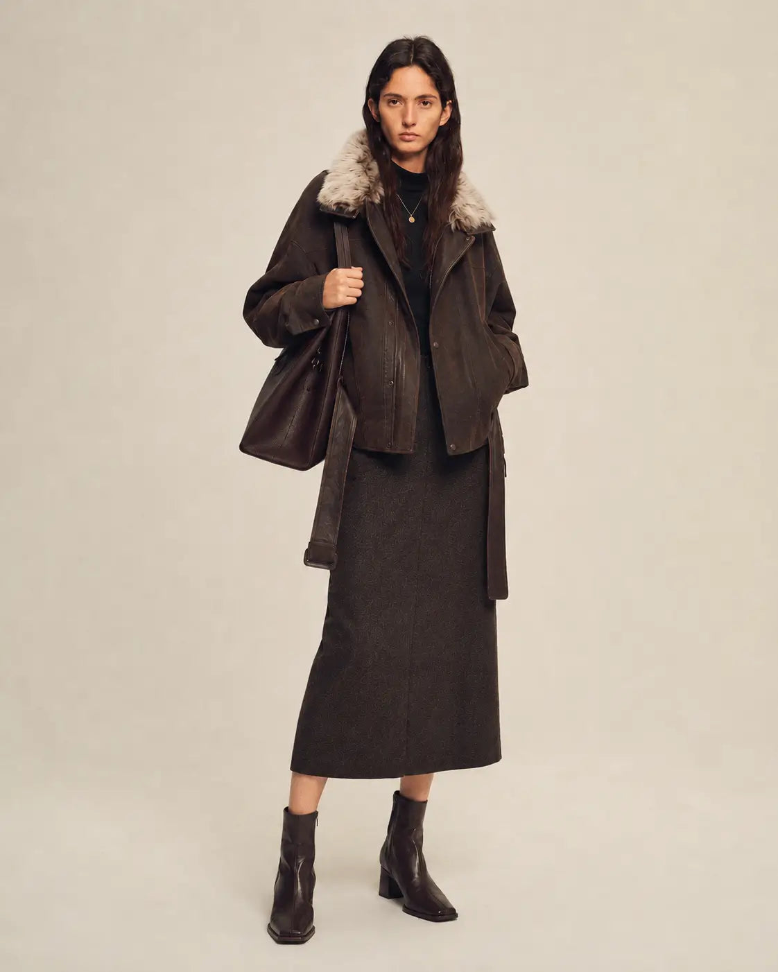 Firelady Fur Women's Goose Down Parka Coat with Detachable Toscana Shearling Fur Collar“Modern Traveler”
