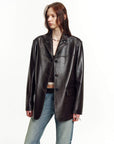 Firelady Fur Women's Lightweight Spray-Finish Sheepskin Blazer, Vintage Relaxed Fit Leather Jacket