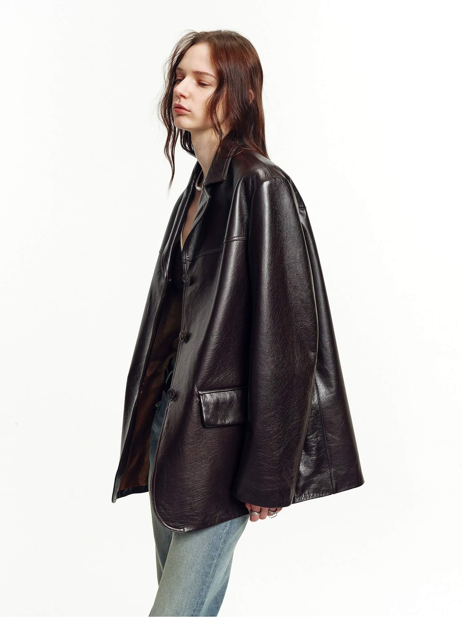 Firelady Fur Women's Lightweight Spray-Finish Sheepskin Blazer, Vintage Relaxed Fit Leather Jacket