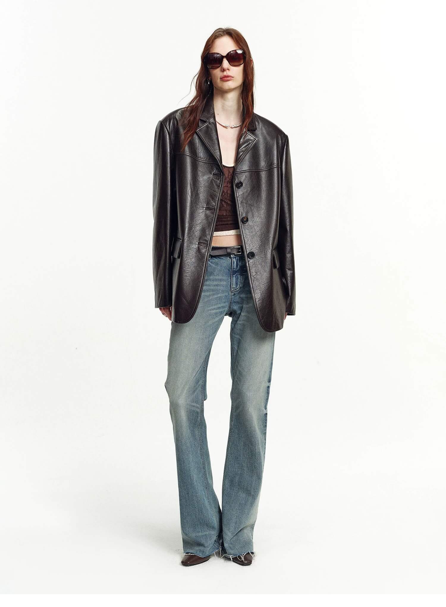 Firelady Fur Women's Lightweight Spray-Finish Sheepskin Blazer, Vintage Relaxed Fit Leather Jacket