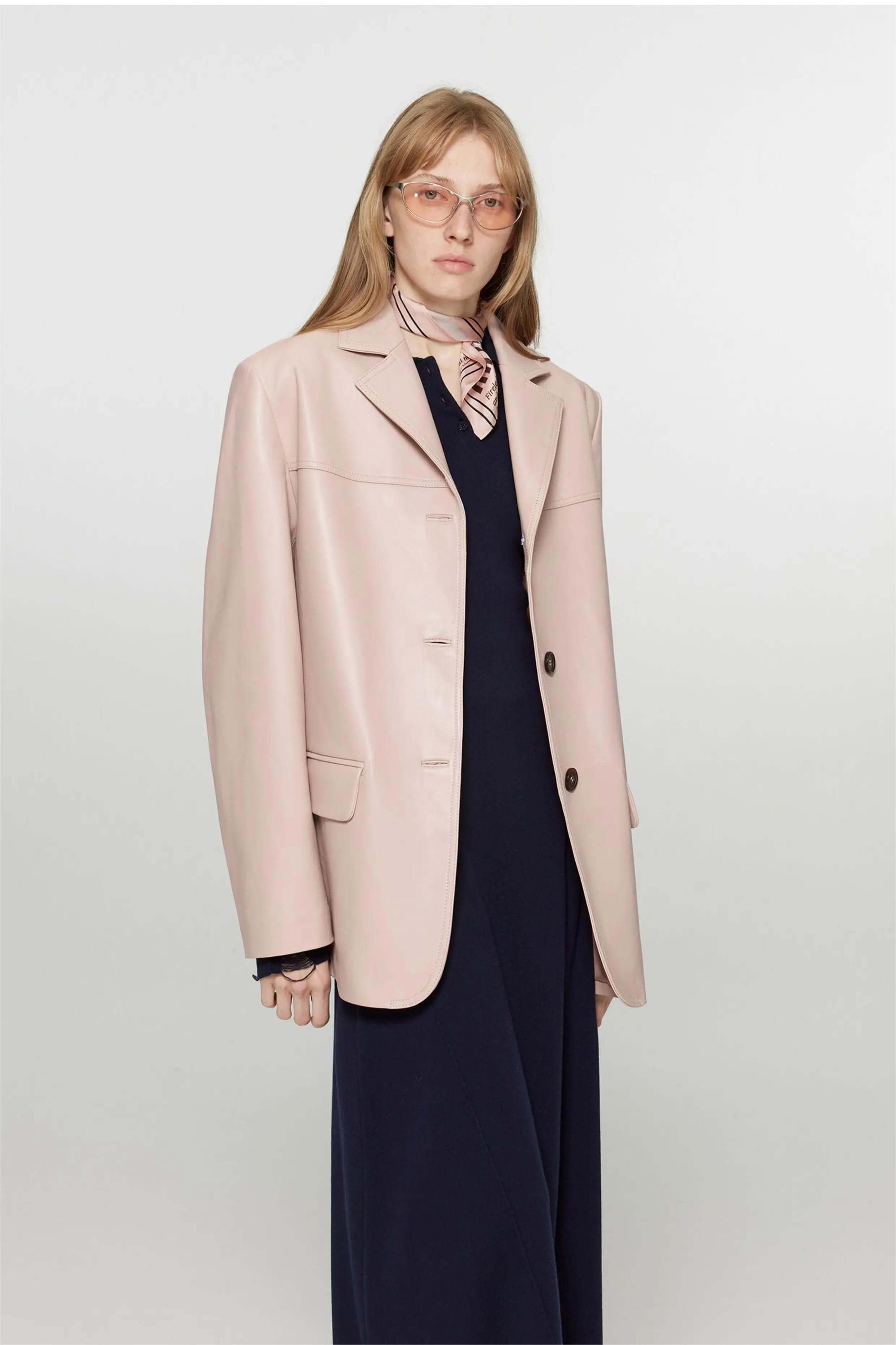 Firelady Fur Women's Lightweight Spray-Finish Sheepskin Blazer, Vintage Relaxed Fit Leather Jacket